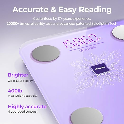 Smart Scale for Body Weight Digital Bathroom Scale with BMI Body Fat | Accurate Body Composition Scale for Home Families, Men, Women, Elderly Use Weight Loss Tracking Compact Size 400lb Purple - Image 4