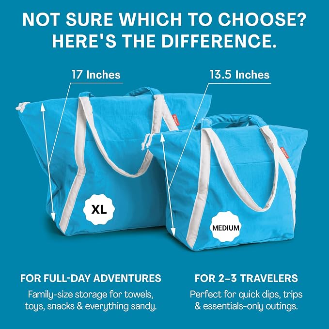 Bodysurf Beach Bag Waterproof Sandproof, Foldable Packable Travel Zip Tote | Pool, boat and swim bag for men and women, XL and medium, 6 colors, zip-top, front pocket, inner wet pouch, recycled nylon - Image 6