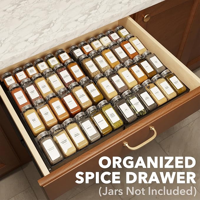 SpaceAid Bamboo Black Spice Drawer Organizer, (Need 3" Deep Drawer) Expandable 4 Tier Spices Rack for Cabinet, Kitchen Seasoning Storage Insert (Jars Not Included, From 12" to 23" Wide) - Image 2