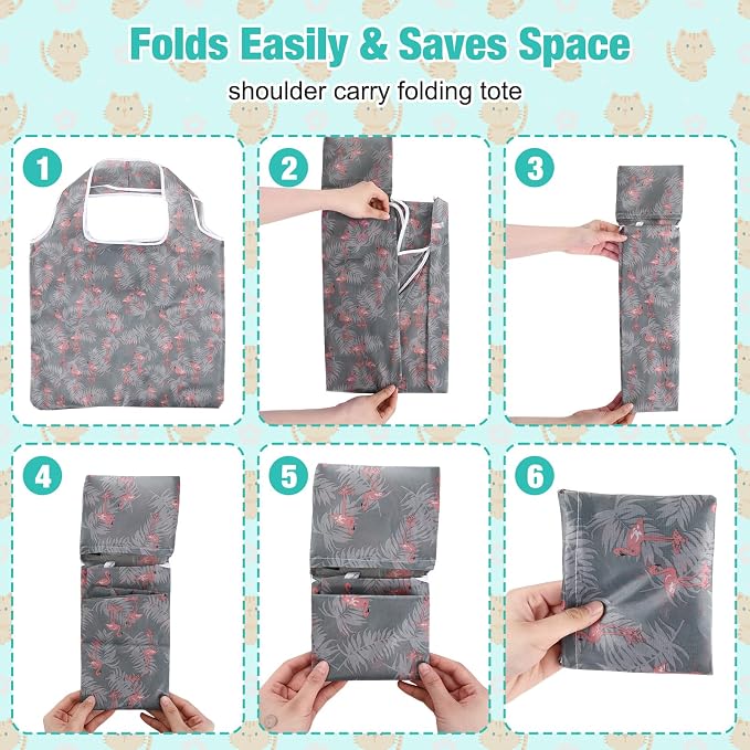 Eccliy 24 Pieces Reusable Grocery Bags Polyester Shopping Bags for Groceries Multi Colors Reusable Foldable Shopping Tote(Animal Style) - Image 4
