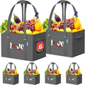WISELIFE Reusable Grocery Bags 6 Pack Heavy Duty Foldable Shopping Tote Bags | 23L, with 11 inch Handles, Reinforced Bottom, Stand Up Stay Open, Waterproof, Foldable, Letter Print with Heart by WiseLife