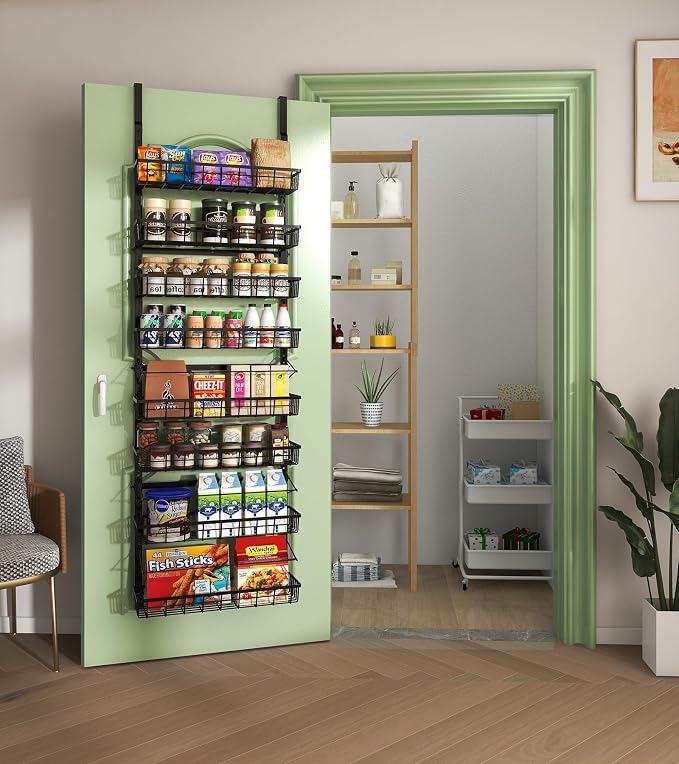 Mefirt Over The Door Pantry Organizer, Wall Mount Spice Rack 8-Tier Black | Pantry Hanging Storage and Organization, Adjustable Baskets Heavy-Duty Metal for Home & Kitchen, Back of Door Seasoning Rack - Image 9