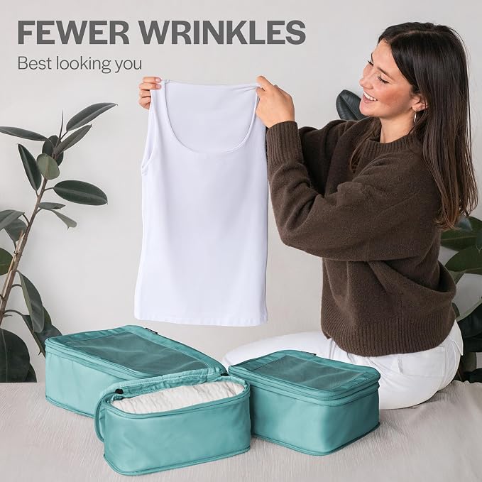 Compression Packing Cubes for Travel - Luggage Organizer Bags - Double Zipper Packing Cubes for Suitcases (12-Pack, Teal) - Image 8