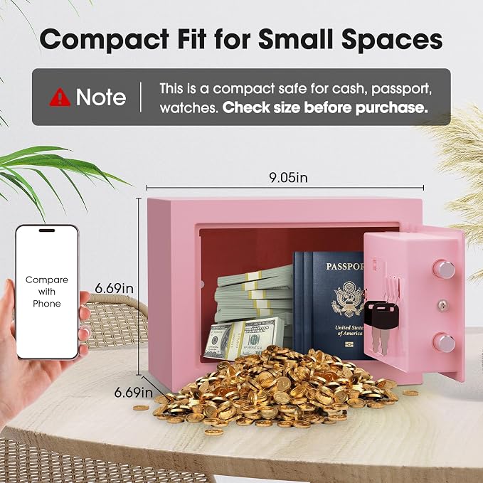 Goldenkey Small Kids Safe, Digital Mini Safes, Money Safe Box, Pink - Image 2