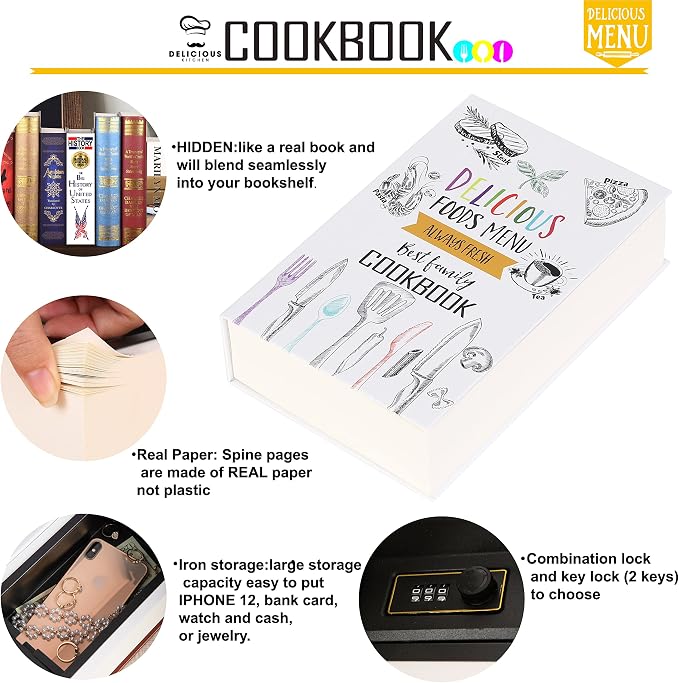 Diversion CookBook - Real Page Book Safe with Key Lock, Portable Metal Safe Box, 9.3''x6.1''x2.3'' - Image 5