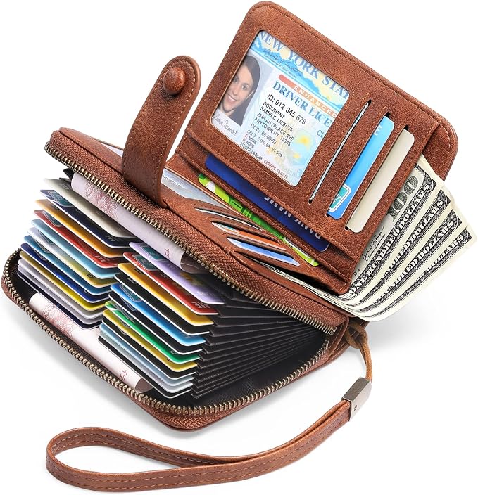 GAEKEAO Leather Credit Card Holder Wallet for Women RFID Blocking Large Capacity Bifold Zipper Card Case Organizer with Wristlet 32 Slots - Image 6