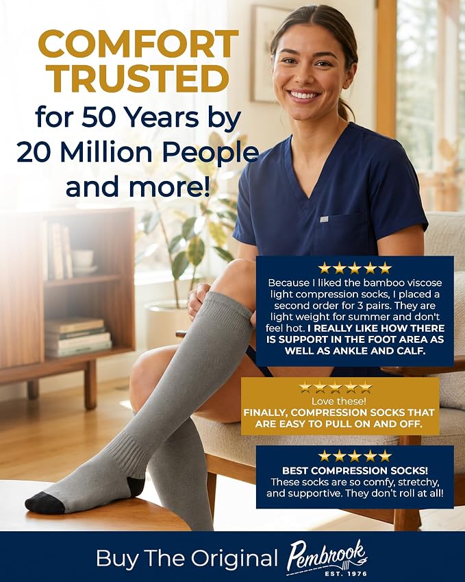 Pembrook® Bamboo Viscose Light Compression Socks - 3 Pairs | 8-15 mmhg Compression Socks | Knee High Comfort Support Socks - Image 6