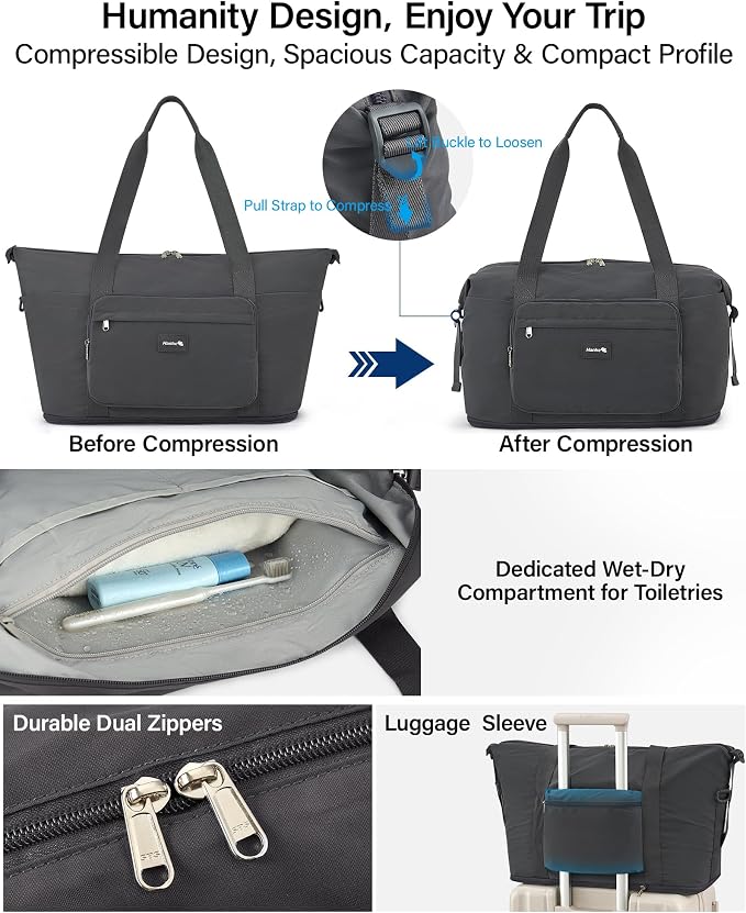 Hanke 40L Foldable Expandable Travel Tote Bag,Wet Dry Separation Laptop Weekender Carry On Bag for Travel Gym Beach Daily Use - Image 7