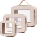 Pinkmik Clear Makeup Bag, (Beige, L+M+MINI) | Waterproof, Travel Case for Cosmetics and Toiletries, Women's Purse Organizer, Clear Car Bag with Zipper by Pinkmik
