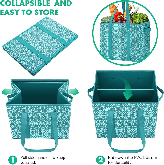 Reusable Grocery Bags 4 Pack, Foldable & Water Resistant Shopping Bags | Large Grocery Tote Bag Water Resistant Shopping Bags Foldable Grocery Bag for Clothes,Shoes and Picnic - Image 5