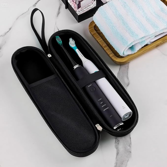Dual Electric Toothbrush Travel Case for Oral-B iO & Sonicare | Fits 2 Standard Toothbrushes Up To 10.2 In Or 1 Extra-Large Model, Hard EVA Shell, Soft Lining, Mesh Pocket, Elastic Straps - Image 6