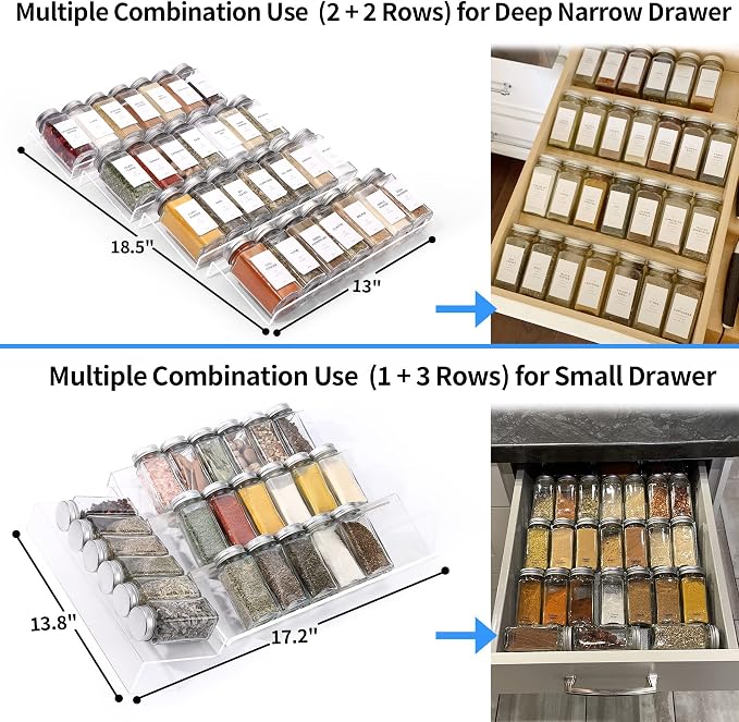 MIUKAA Clear Acrylic Spice Drawer Organizer, 4 Tier Seasoning Jars Drawers Insert, Kitchen Spice Rack Tray for Drawer/Countertop (Jars not included) - Image 5