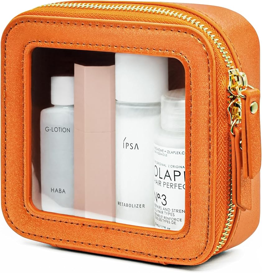 Clear Makeup Bag with Zipper Small Travel Cosmetic Case Orange Mini Pouch for Purse Accessories Car Storgae Essentials Bag Purse Pouch Organizer Compact Small Clear Toiletry Bag for Traveling by POPVIBE