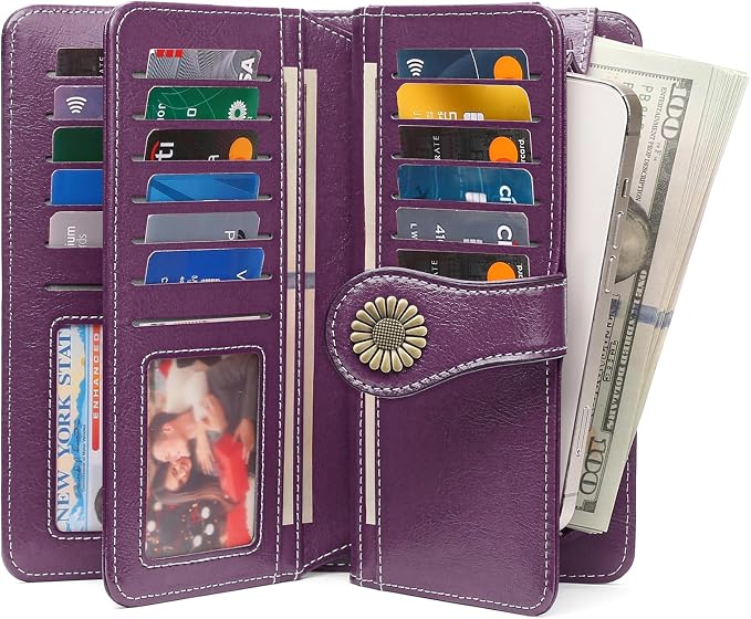 SENDEFN Wallets for Women Leather Credit Card Holder with RFID Blocking Large Capacity Wristlet | with RFID Blocking - Image 2