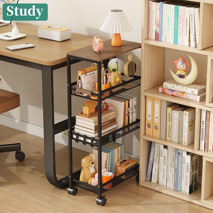 4-Tier Slim Utility Rolling Laundry Cart with Wheels, Easy to Assemble | 9.1" Wide for Narrow Spaces, Wood Top with Metal Frame, Mobile Storage Shelves for Bathroom, Kitchen, Office - Image 7