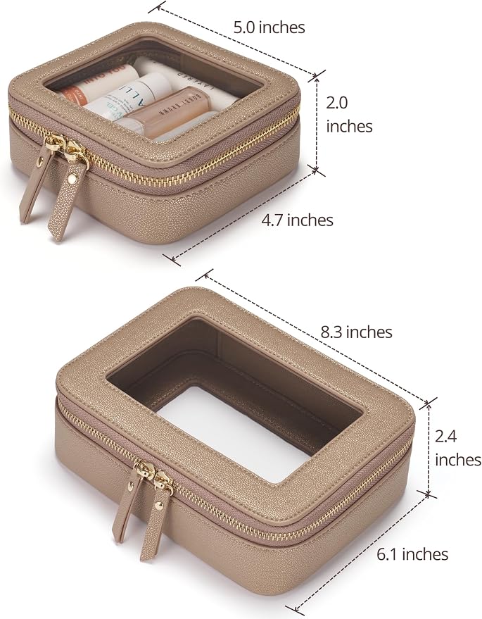 Clear Makeup Case Toiletry Bag Travel Medium Clear Cosmetic Bag with Zipper, Make Up Bag Organizer Traveling TSA Approved Transparent Bag Car for Essentials, Mini & Medium, Gold - Image 2