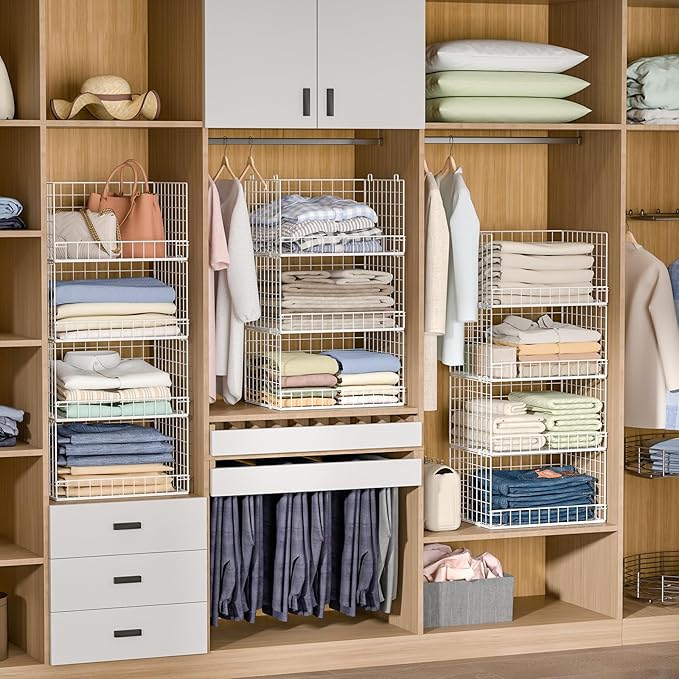 Yociyoga 4-Tier Stackable Closet Organizers and Storage Basket, Foldable Closet Shelf Organizer System, Space-Saving Clothes Storage Drawer Organizer for Wardrobe, White (Patent 30022416) - Image 5