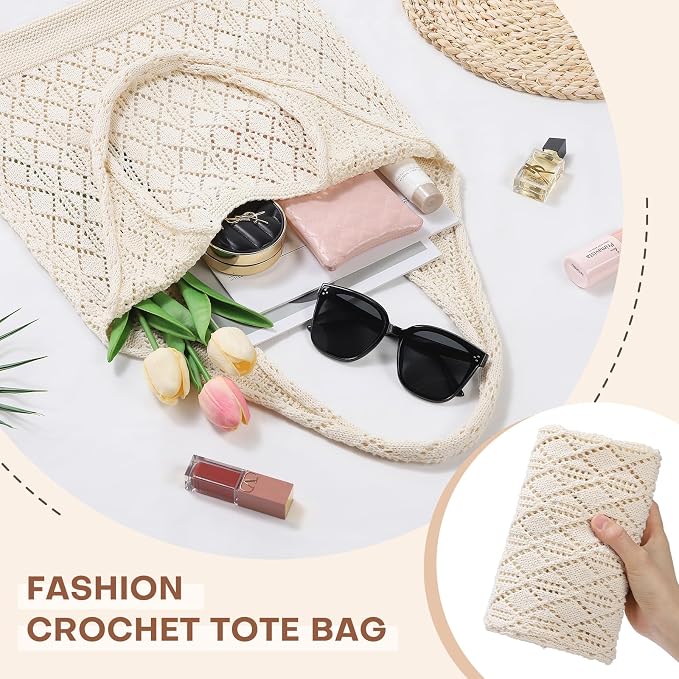Sightor Crochet Tote Bag, Mesh Beach Bag Knit Summer Hobo Bag for Women | Beach Tote bag Vacation Outfits Aesthetic Boho Bag - Image 6