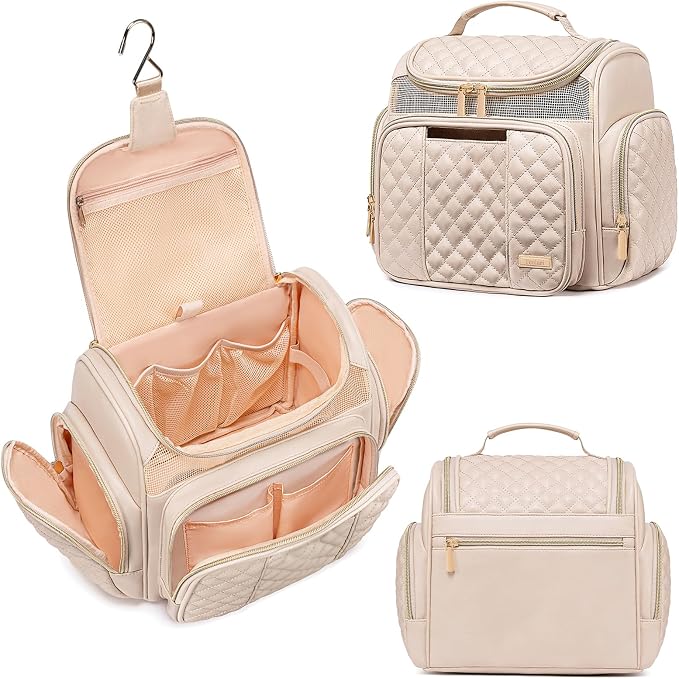 Large Leather Toiletry Bag for Women Men,Bathroom Bag,Water Resistant Shower Bag,Makeup Bag,Portable Shower Caddy for College Dorm,Hanging Travel Toiletry Bag with Transparent Waterproof Phone Pocket by Tealari