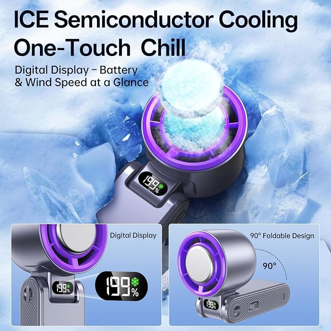 Pro Handheld Portable fan with Turbo Cooling 5500mAh 199 Speeds | 20000 RPM Air Turbo Tech Portable Design Powerful Mini Personal Fan for Travel, Outdoor,Beach,Makeup, Summer - Image 3