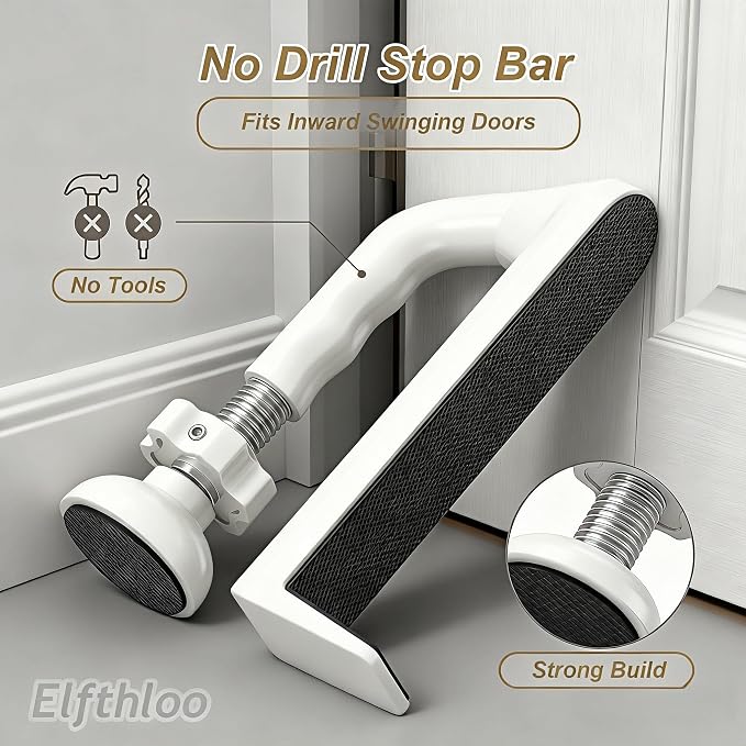 Portable Door Lock Travel Security, White Anti-Theft Stopper | 202g lightweight, fits inward-swinging doors, tool-free install, aluminum, for hotels, Airbnbs, dorms, apartments - Image 4