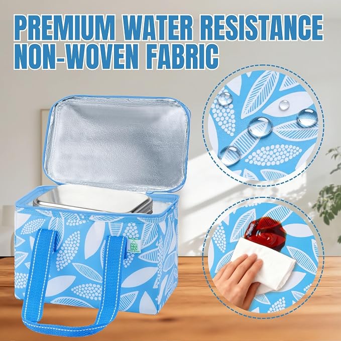 VENO 2 Pack Small Cooler Insulated Lunch Bag Reusable Grocery Shopping Bag | Collapsible Lunch Box Tote for Women Men w/ Handles, Dual Zippers, 9L Capacity for Work Office Picnic Beach (Spring Breeze) - Image 4