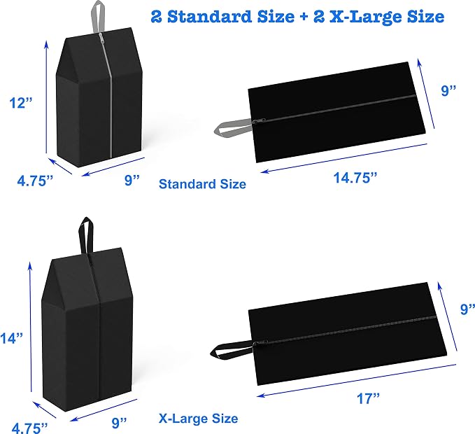 Simple Houseware Travel Shoe Bags, Set of 4 Waterproof with Zipper, Black - Image 2