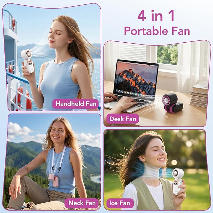 MINISO Portable Handheld Fan with Cooling Plate, Mini Turbo Personal Fan | 3 in 1 USB Rechargeable Small Fan, 5-Speed, Foldable with Ice Cooler, Max 8 H Cooling for Travel, Office, Shopping, Camping - Image 6