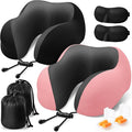 ExploreBliss Travel Pillow, Neck Pillow Airplane, Black & Pink | Travel Pillows for Airplanes, Neck Pillow Airplane, Memory Foam Neck Pillow Set with Eye Mask, Earplugs by ExploreBliss