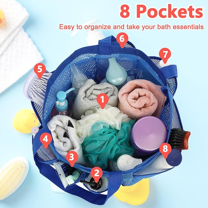 Fammart Mesh Shower Caddy Portable for College Dorm Room Essentials, Odorless Polyester Large Shower Tote Bag with Dual Handles, 8-Pocket Quick-Dry Toiletry Organizer for Travel, Beach, Camping, Gym - Image 4