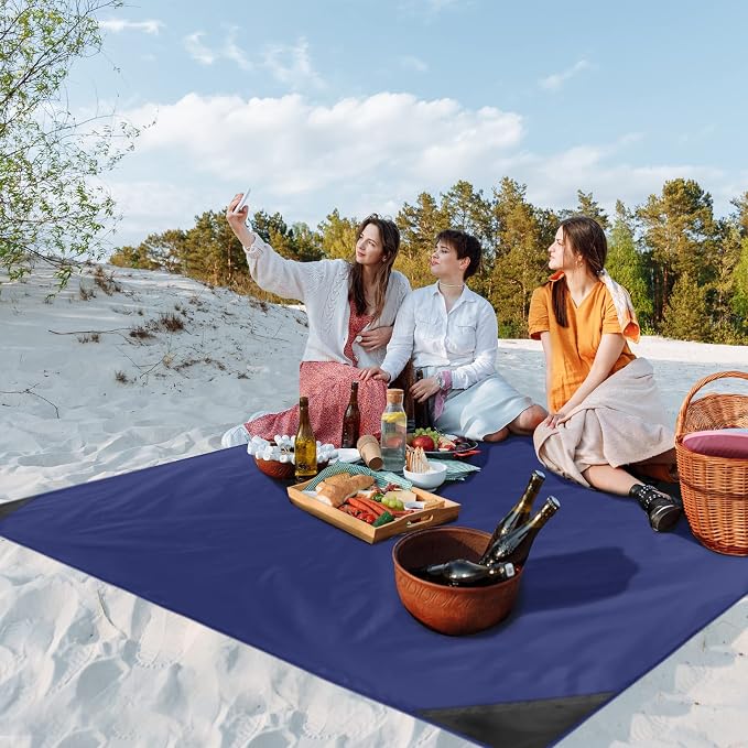 Odoland Sandproof Beach Blanket, Waterproof Portable Mat with Carry Pouch | 71“x63” Quick Drying & Foldable Lightweight Sand Free Beach Mat Tarp for Hiking, Camping, Travel, Blue - Image 6