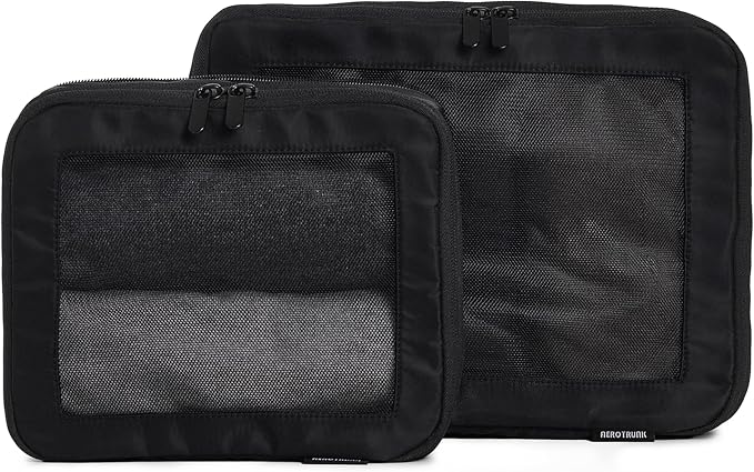 Compression Packing Cubes for Travel, 2-Pack, Black | Solves overpacking, 2-Piece set fits most carry-ons, 50% Space savings, Compression luggage organizer bags by Aerotrunk
