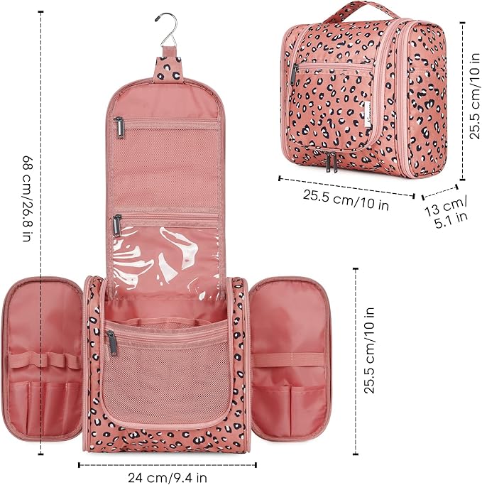 Narwey Hanging Cheetah Toiletry Bag for Women Travel Makeup Bag Organizer Toiletries Bag for Cosmetics Essentials Accessories (Large, Orange Leopard) - Image 6