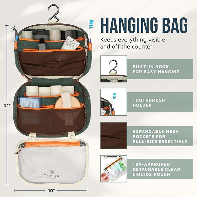 TRIPPED Travel Gear 3-Piece Travel Toiletry Bag Set | Includes Hanging Toiletry Bag, 311 TSA Liquid Bag, and Accessory Organizer Pouch with Lightweight Ripstop Construction - Image 3