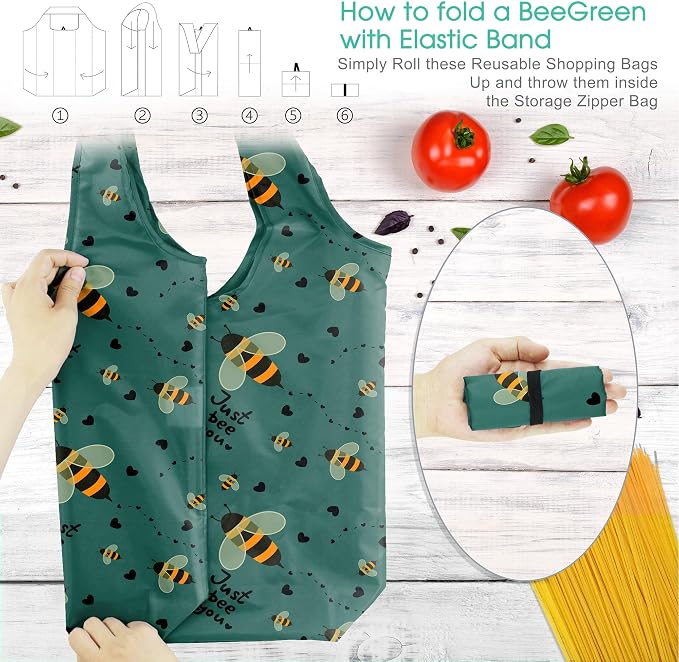BeeGreen Animals Reusable Grocery Bags Bees Turtles Flamingo Peacock Alpaca Butterfly Lovers Gifts Shopping Bags Bulk 50LBS X-Large Foldable-Heavy Duty - Image 4