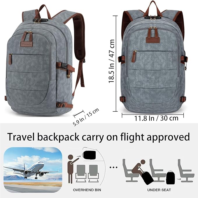 Tzowla Canvas Laptop Backpack-Anti Theft Bag for Men Women,Rucksack Fits 15.6Inch Laptop, Work Travel Bookbag with Lock - Image 2