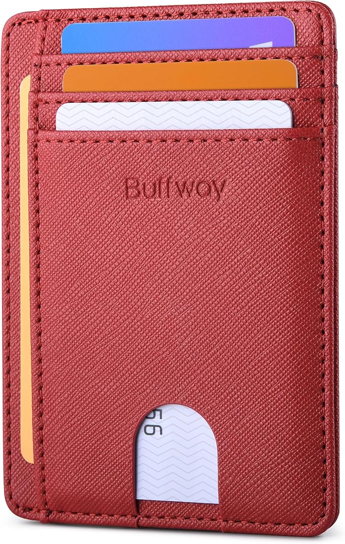 Buffway Slim Minimalist Front Pocket RFID Blocking Leather Wallets for Men and Women - Cross Red by Buffway