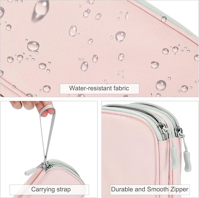 FYY Electronic Organizer, Travel Tech Pouch Bag, Cable Organizer Light Pink | Wrist Strap, Waterproof, Double Layers Portable Electronics Travel Carrying Case for Cord, Charger, Daily Business Trips Use - Image 4
