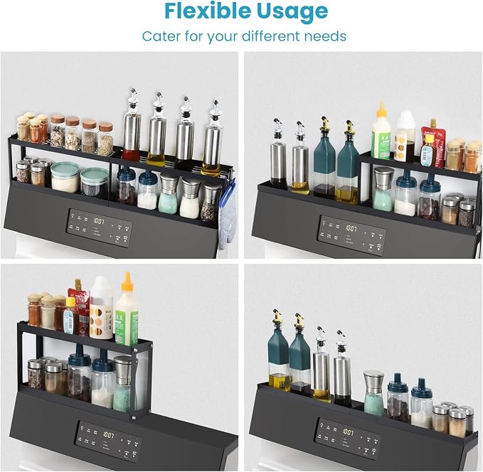 OTraki 2 Tier Strong Magnetic Oven Shelf 30 Inch Length Spice Rack | Over The Stove Shelf with 2 Anti-Slip Mats Seasoning & 4 Hooks Kitchen Spice Storage Organizer Black - Image 5