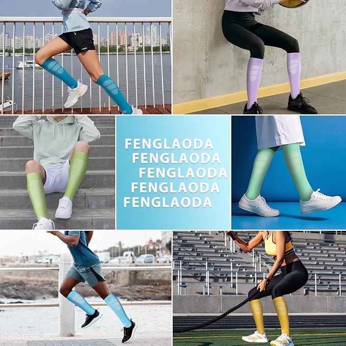 fenglaoda Compression Socks Women Men 6 Pairs, Knee High Best Support Circulation Socks for Running, Travel, Flight, Nurse - Image 5