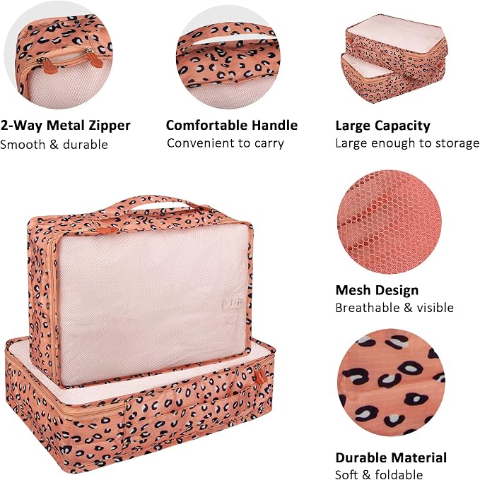 Packing Cubes Set, 2 Pcs Packing Organizers Set for Suitcases (Pink leopard) - Image 6