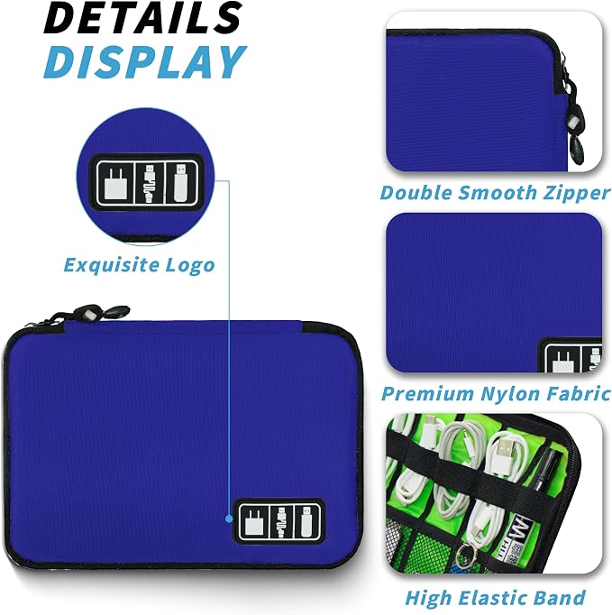Electronics Organizer,Travel Cord Organizer Pouch,Cable Organizer Bags | Travel Electronic Accessories Storage Case for Cables, Cords, Charger, Phone (Navy Blue) - Image 2