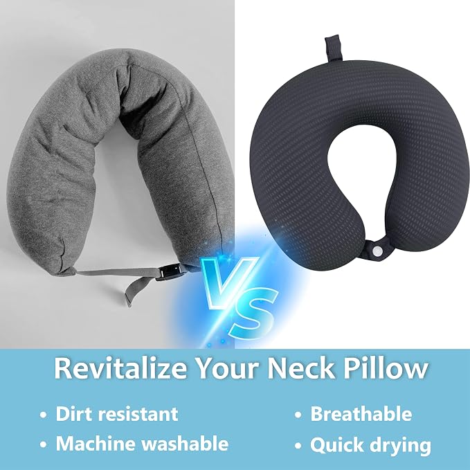 Neck Pillow Cover, Breathable Mesh Travel Neck Pillow Replacement Covers with Zipper, Cool and Elastic Fabric Airplane Pillow Covers for Traveling、Car、Home、Office (Dark Gray, No Filler) - Image 5