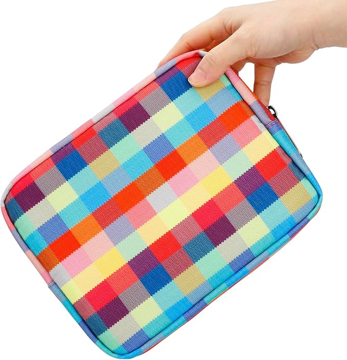 E-Tree Cute Makeup Bag,Big Travel Make up Pouch,Zipper Large Toiletry Cosmetic Brush Skin Care Case for Women Man,Tech Electronic Organizer,Small Canvas Storage for Personal Items,Colorful Checkered - Image 5