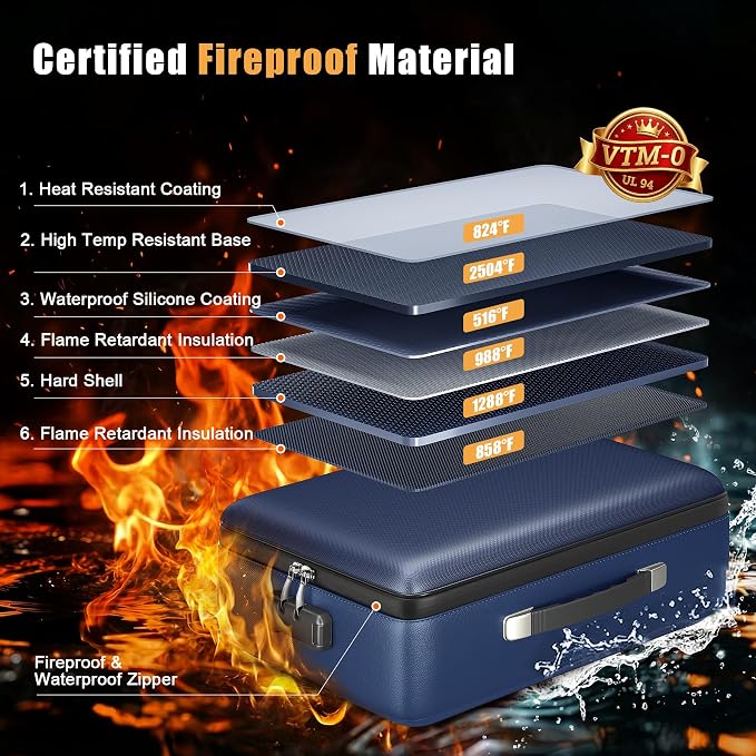 Fireproof Document Box, Hard Briefcase Fireproof Safe for Home Documents | Fire proof file box for documents, detachable accordion file organizer, waterproof digital document organiser briefcase - Image 2