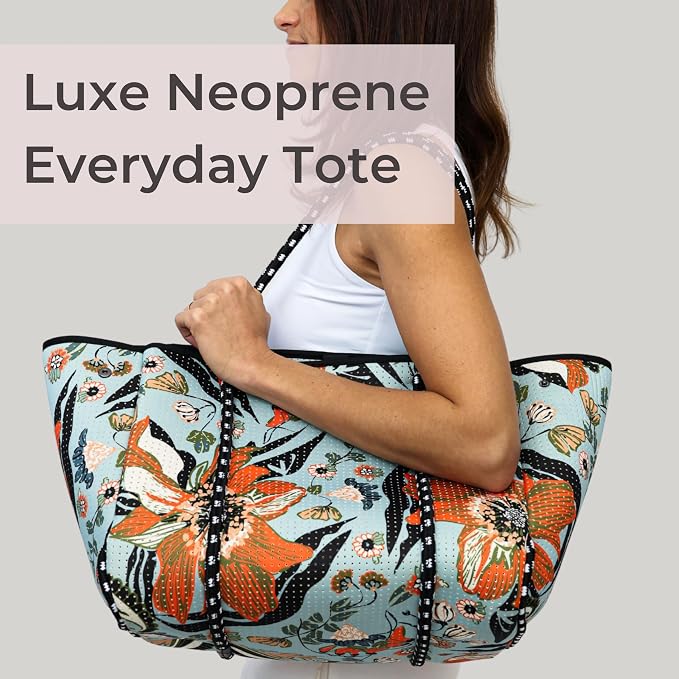 POPUPS Large Neoprene Tote Bag for Women - Everyday Designer Handbag for Travel Work and Beach with Pockets and Zipper Pouch - Image 3