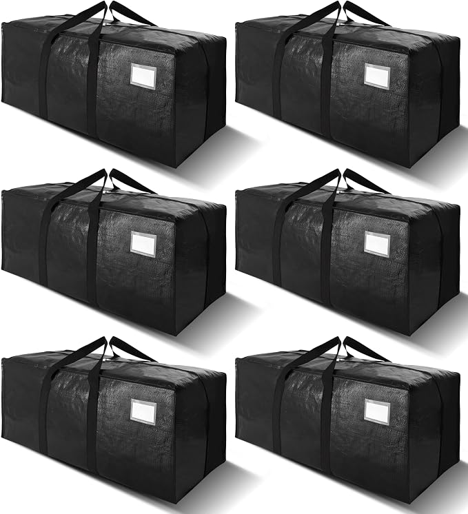 VELVETSURE Heavy Duty Extra Large Moving Bags W/Backpack Straps - Strong Handles & Zippers, Storage Totes For Space Saving, Fold Flat, Alternative to Moving Box and Storage Bin (Set of 6, Black) by VELVETSURE