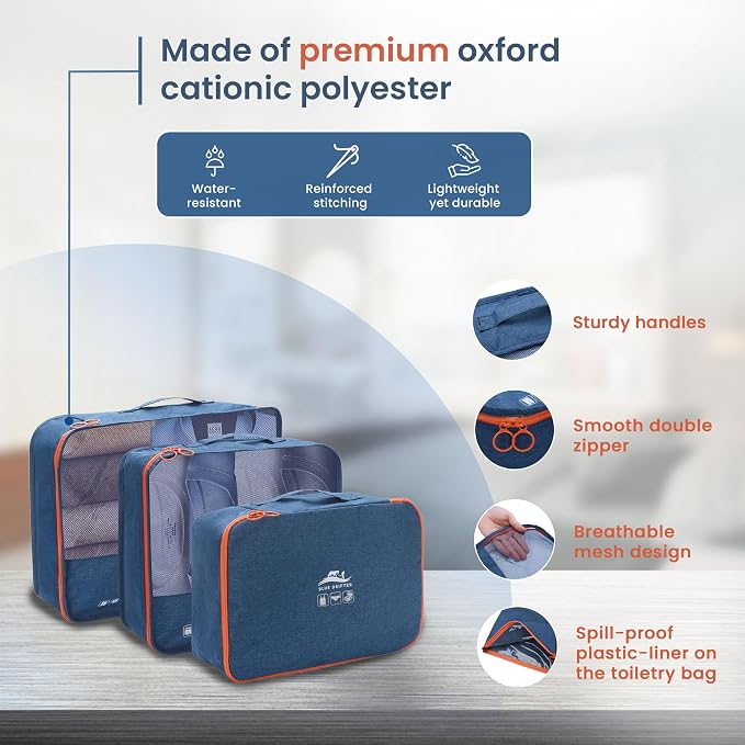Blue Drifter 7 Set Packing Cubes for Travel, Suitcase Organizer Bags for Carry On Luggage, Luggage Organizer Bags with Toiletry Bag, Shoe Bag & Laundry Bag, Travel Essentials for Men & Women - Image 4