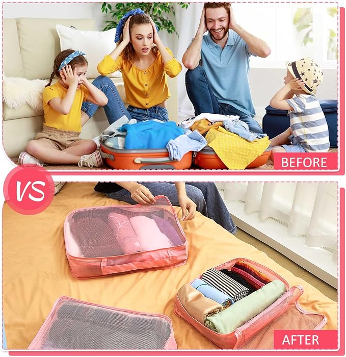 Silkfly 12 Pcs Packing Cubes for Suitcase Travel Luggage Bags Bulk Mesh Organizer Set for Hiking Camping Backpacking Clothes Accessories(Watermelon Red) - Image 4