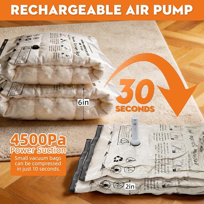 12 Pack Vacuum Travel Bags With Pump,Vacuum Bags For Clothes (4S+4M+2L+2J) | Vacuum Storage Bags For Clothes,Vacuum Compression Bags For Travel and Home Organization - Image 4